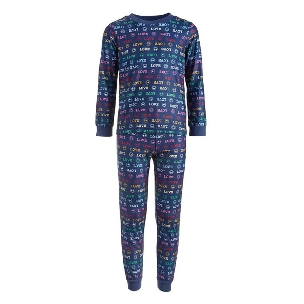 Family Pajamas Unisex Toddler Baby 2-Piece Pajama Set, Blue Multi Love, 2T-3T